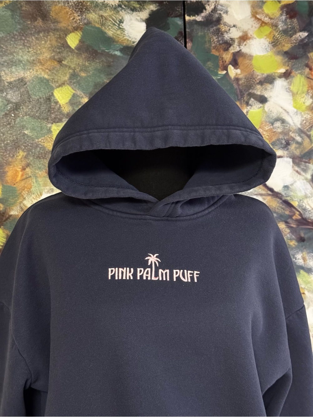 Pink Palm Puff Classic Puff Hoodie Navy Blue Size M - Picture 4 of 11